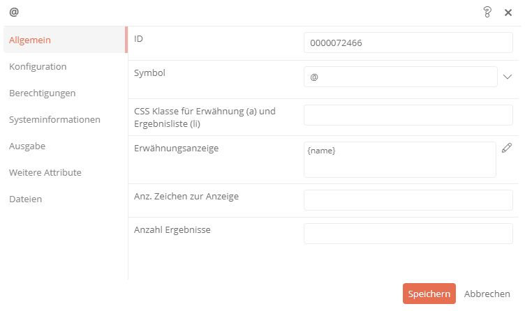 Eigenschaften des Erwähnungszeichens